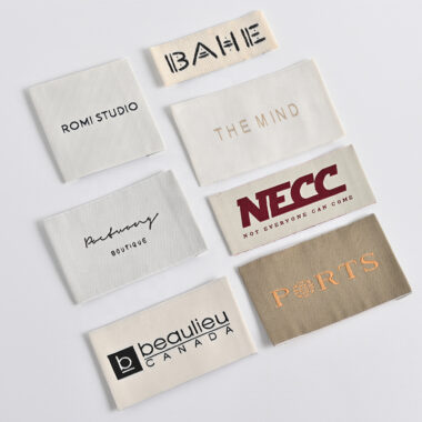 Custom designed woven satin clothing labels