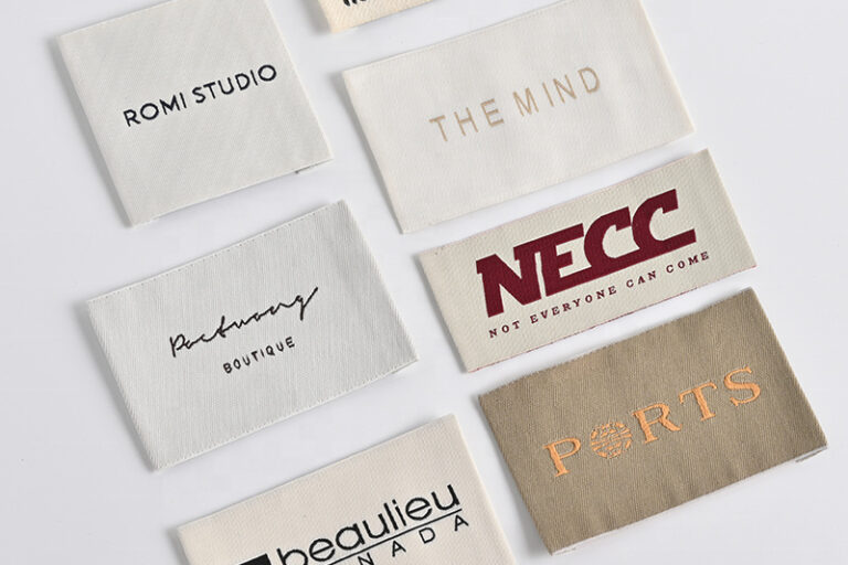 Custom designed woven satin clothing labels