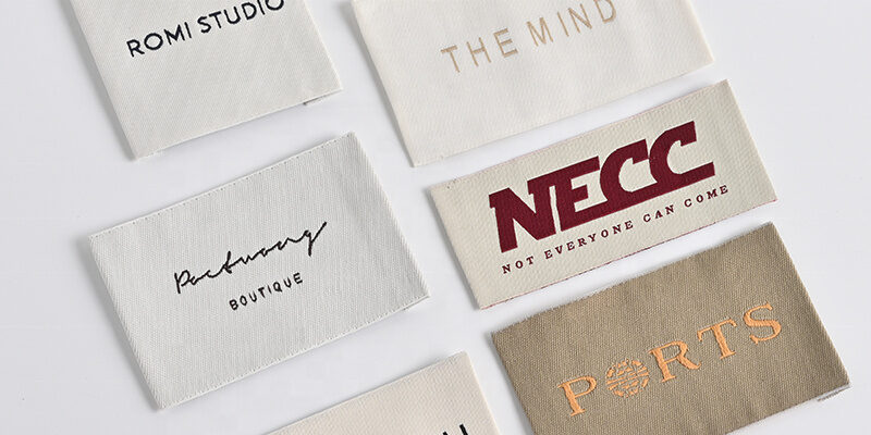 Custom designed woven satin clothing labels