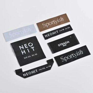 Custom designed woven satin clothing labels