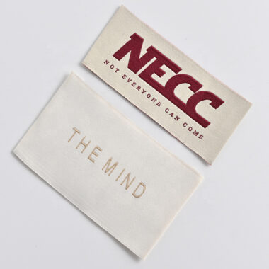Custom designed woven satin clothing labels
